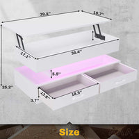 SEDETA® 40 Inch Lift Top Coffee Table with Storage Drawers and LED Light for Living Room