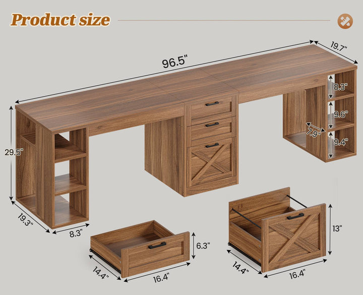 SEDETA 96.5 Inch Long Two Person Farmhouse Computer Desk Writing Desk with Drawers Storage Shelves