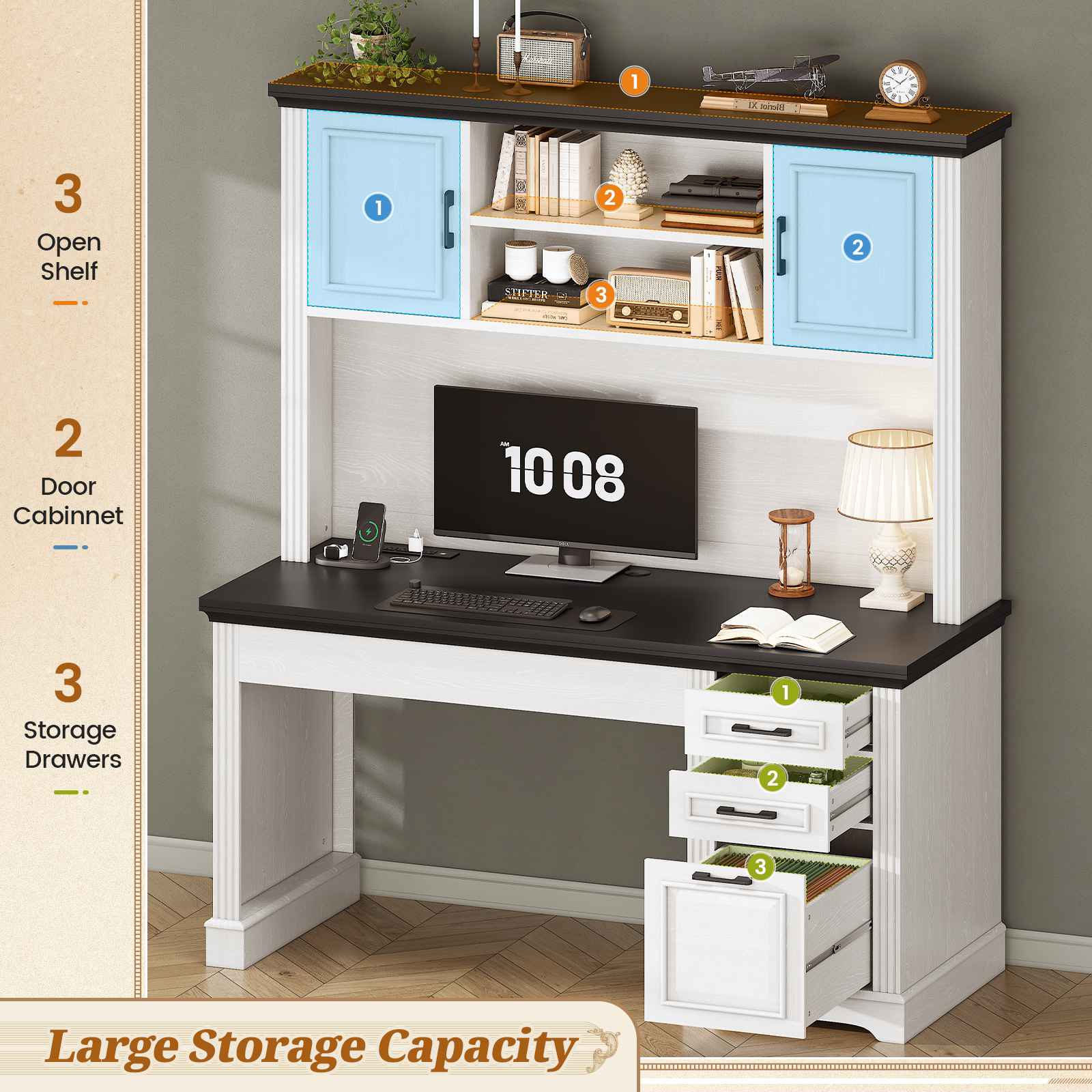 SEDETA 47.2 Inch Executive Desk Farmhouse with Storage Drawers for Hom