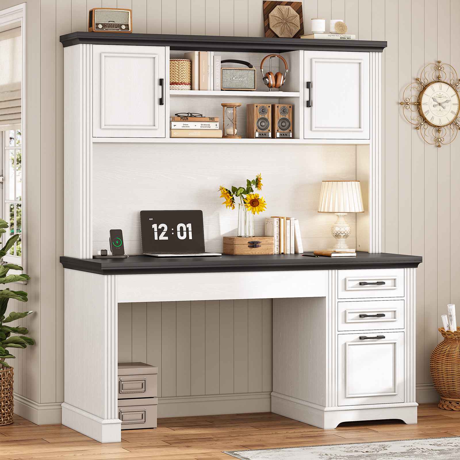 SEDETA 47.2 Inch Executive Desk Farmhouse with Storage Drawers for Hom