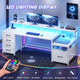 SEDETA 75 Inch Ergonomic Computer Desk Gaming Desk with Led Lights Power Outlet and 5 Drawer for Home Office