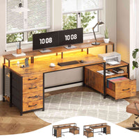SEDETA | 75 Inch LED Gaming Desk Large Computer Desk with 5 Drawers and Storage Shelves for Home Office