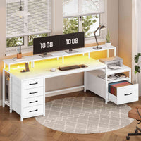 SEDETA | 75 Inch LED Gaming Desk Large Computer Desk with 5 Drawers and Storage Shelves for Home Office