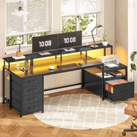 SEDETA | 75 Inch LED Gaming Desk Large Computer Desk with 5 Drawers and Storage Shelves for Home Office