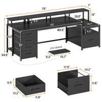 SEDETA | 75 Inch LED Gaming Desk Large Computer Desk with 5 Drawers and Storage Shelves for Home Office