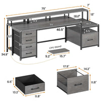 SEDETA | 75 Inch LED Gaming Desk Large Computer Desk with 5 Drawers and Storage Shelves for Home Office