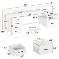 SEDETA | 75 Inch LED Gaming Desk Large Computer Desk with 5 Drawers and Storage Shelves for Home Office