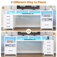 SEDETA | 75 Inch LED Gaming Desk Large Computer Desk with 5 Drawers and Storage Shelves for Home Office