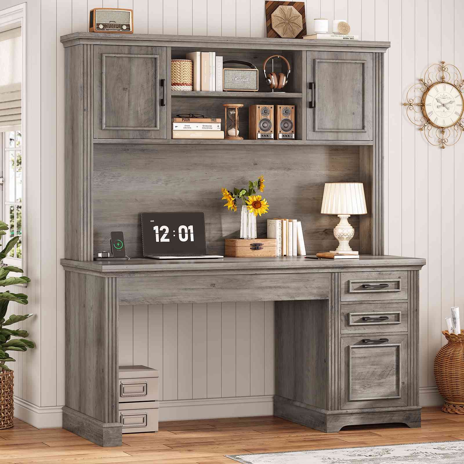 SEDETA 47.2 Inch Executive Desk Farmhouse with Storage Drawers for Hom