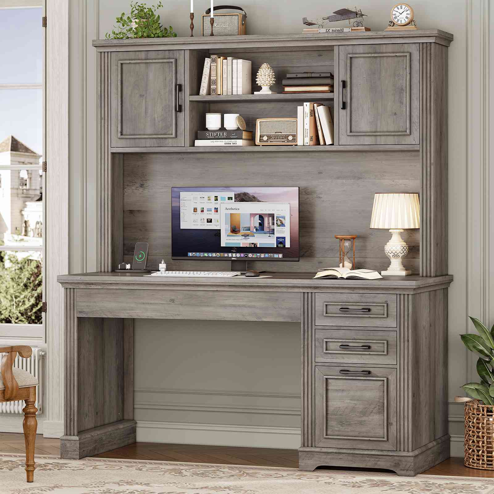 SEDETA | 47.2 Inch Executive Desk Farmhouse Computer Wood Table with S