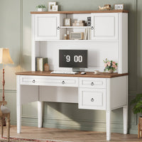SEDETA® 47.3 Inch Farmhouse Computer Desk Executive Office Desk with Drawers Storage Cabinet and Open Storage Shelves
