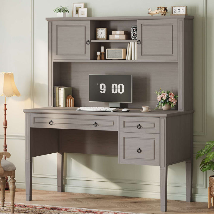 SEDETA® 47.3 Inch Farmhouse Computer Desk Executive Office Desk with Drawers Storage Cabinet and Open Storage Shelves