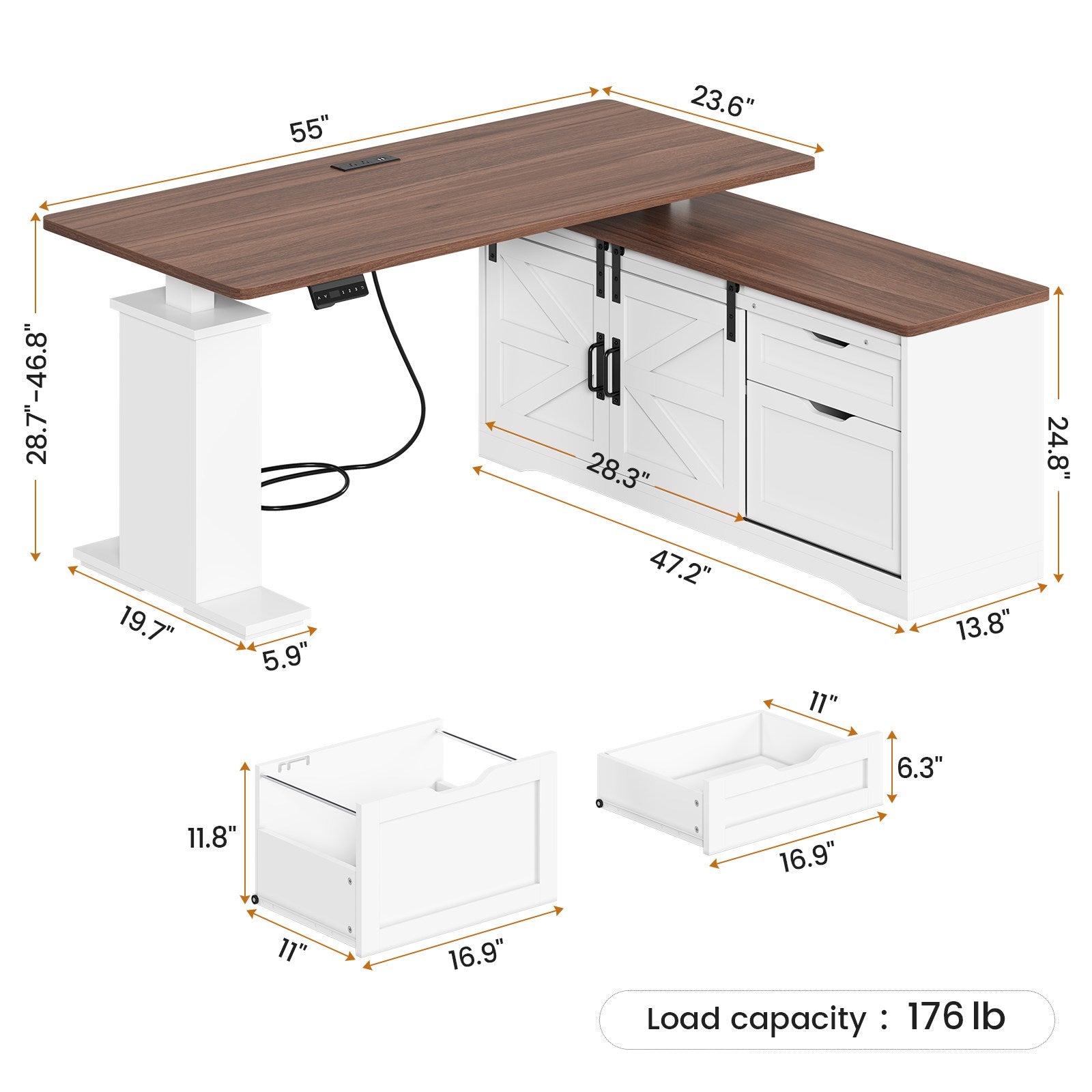 SEDETA 55 Inch L-Shaped Electric Standing Desk Height Adjustable with