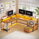 SEDETA 66 Inch L Shaped Gaming Desk Two Person Desk with Led Lights