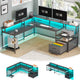 SEDETA 66 Inch L Shaped Gaming Desk Two Person Desk with Led Lights