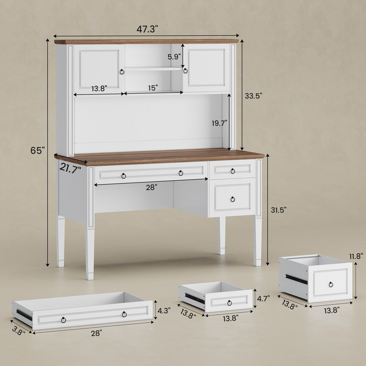 SEDETA® 47.3 Inch Farmhouse Computer Desk Executive Office Desk with Drawers Storage Cabinet and Open Storage Shelves