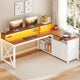 SEDETA | 55 Inch L Shaped Computer Desk Farmhouse Gaming Desk with Drawers and Storage Shelves