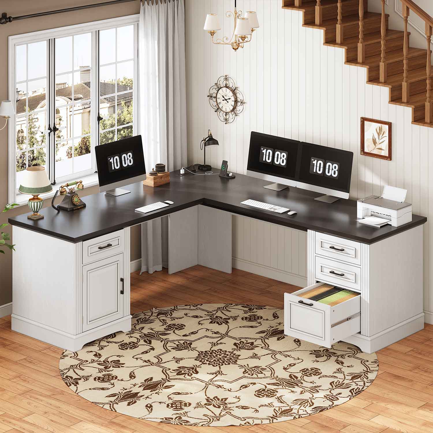 SEDETA 69 Inch Executive L Shaped Computer Desk with Drawers and Stora