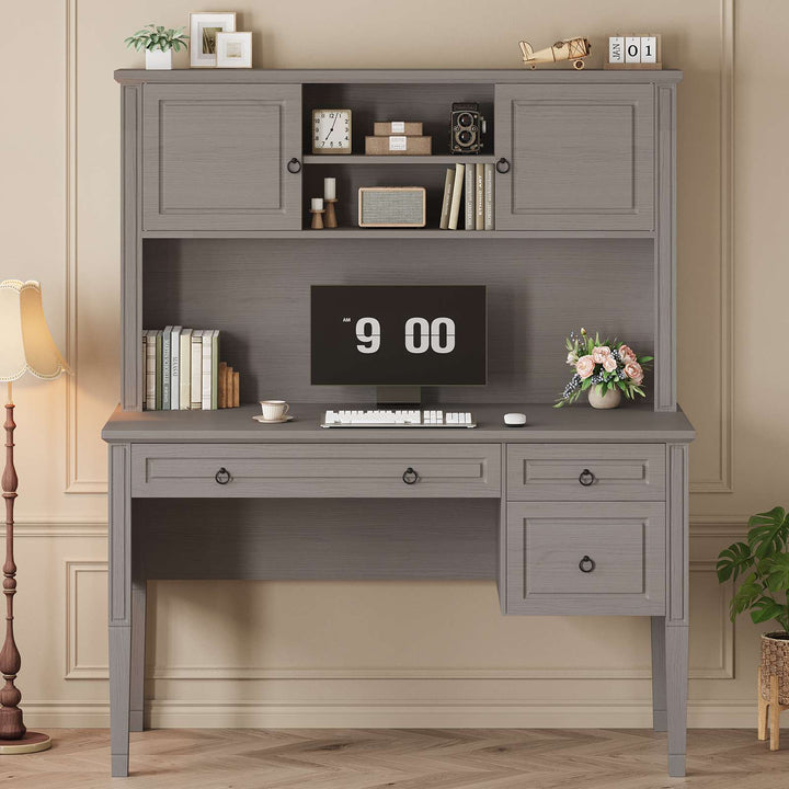 SEDETA® 47.3 Inch Farmhouse Computer Desk Executive Office Desk with Drawers Storage Cabinet and Open Storage Shelves