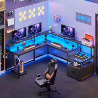 SEDETA 66 Inch L Shaped Gaming Desk Two Person Desk with Led Lights