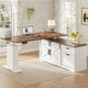 SEDETA 55 Inch Height Adjustable Electric Standing Desk Farmhouse L-Shaped Computer Desk with Storage Drawers Power Outlets