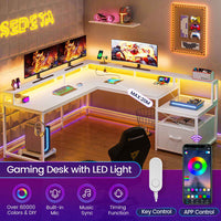 SEDETA 66 Inch L Shaped Gaming Desk Two Person Desk with Led Lights