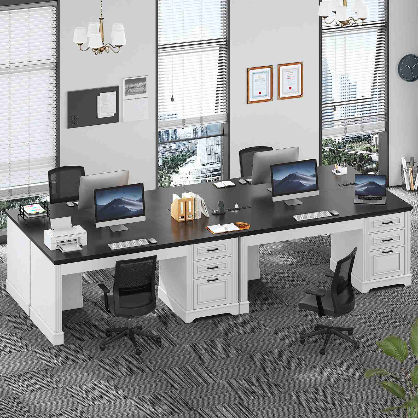 SEDETA® 55 Inch Farmhouse Executive Computer Desk Office Table with St