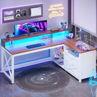 SEDETA® 55 Inch Farmhouse Computer Desk L Shaped Gaming Desk with Drawers and Storage Shelves