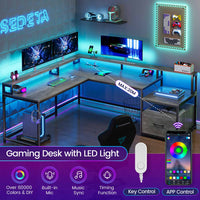 SEDETA 66 Inch L Shaped Gaming Desk Two Person Desk with Led Lights