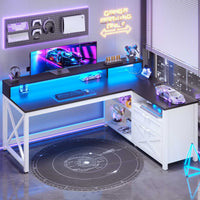 SEDETA® 55 Inch Farmhouse Computer Desk L Shaped Gaming Desk with Drawers and Storage Shelves