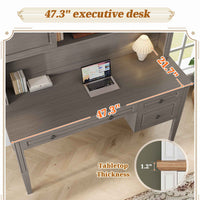 SEDETA® 47.3 Inch Farmhouse Computer Desk Executive Office Desk with Drawers Storage Cabinet and Open Storage Shelves
