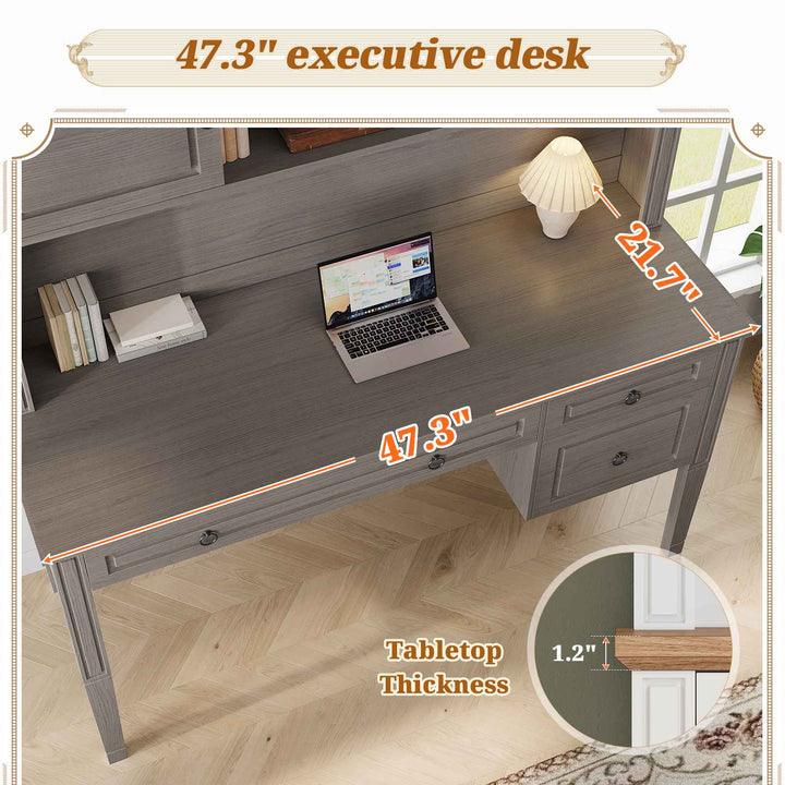 SEDETA® 47.3 Inch Farmhouse Computer Desk Executive Office Desk with Drawers Storage Cabinet and Open Storage Shelves