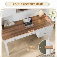 SEDETA® 47.3 Inch Farmhouse Computer Desk Executive Office Desk with Drawers Storage Cabinet and Open Storage Shelves