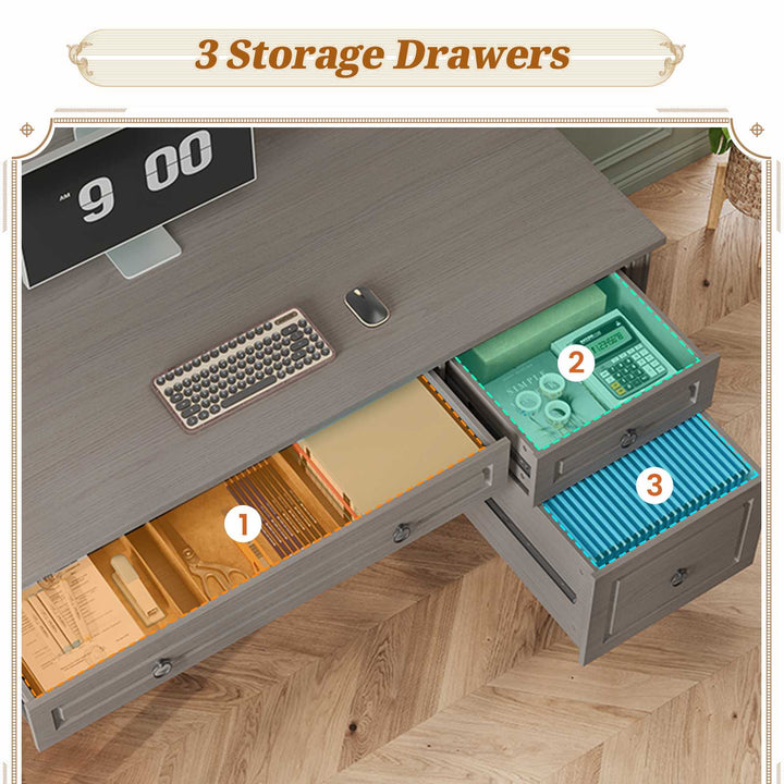 SEDETA® 47.3 Inch Farmhouse Computer Desk Executive Office Desk with Drawers Storage Cabinet and Open Storage Shelves