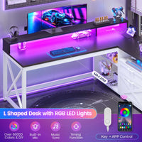 SEDETA® 55 Inch Farmhouse Computer Desk L Shaped Gaming Desk with Drawers and Storage Shelves