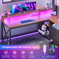 SEDETA® 55 Inch Farmhouse Computer Desk L Shaped Gaming Desk with Drawers and Storage Shelves