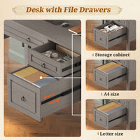 SEDETA® 47.3 Inch Farmhouse Computer Desk Executive Office Desk with Drawers Storage Cabinet and Open Storage Shelves
