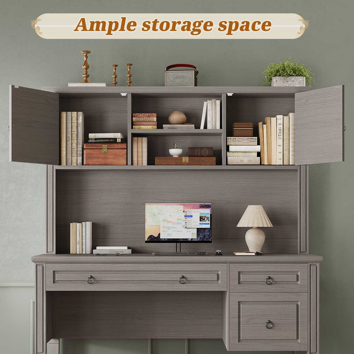 SEDETA® 47.3 Inch Farmhouse Computer Desk Executive Office Desk with Drawers Storage Cabinet and Open Storage Shelves