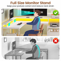 SEDETA 66 Inch L Shaped Gaming Desk Two Person Desk with Led Lights