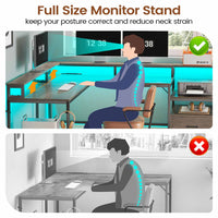SEDETA 66 Inch L Shaped Gaming Desk Two Person Desk with Led Lights