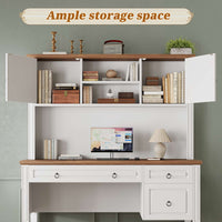 SEDETA® 47.3 Inch Farmhouse Computer Desk Executive Office Desk with Drawers Storage Cabinet and Open Storage Shelves