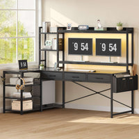 SEDETA® 55 Inch L Shaped LED Gaming Desk Reversible Computer Desk with Storage Drawers Hutch Power Outlets