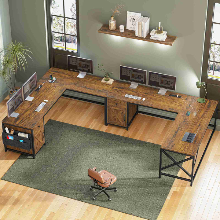 SEDETA 63 Inch L Shaped Corner Desk Convertible Long Home Office Desk with Storage Cabinet