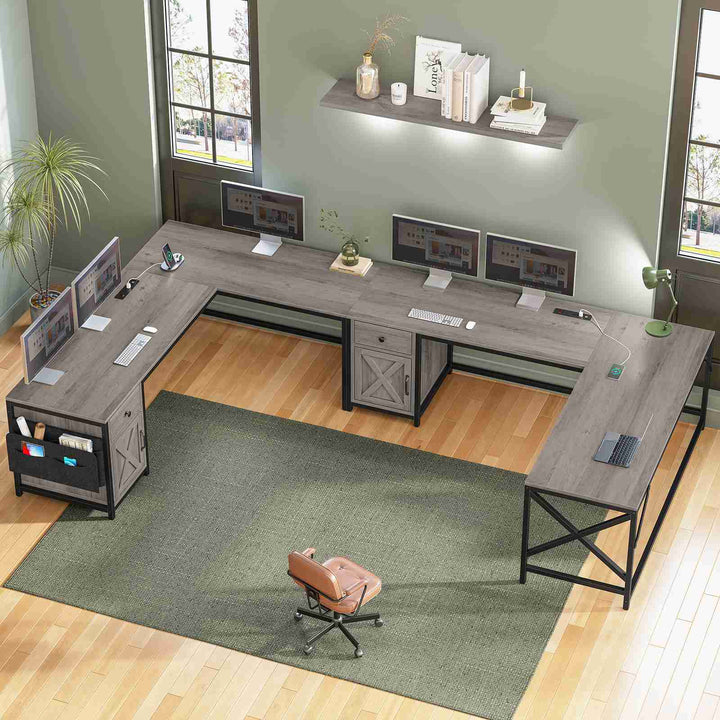SEDETA 63 Inch L Shaped Corner Desk Convertible Long Home Office Desk with Storage Cabinet