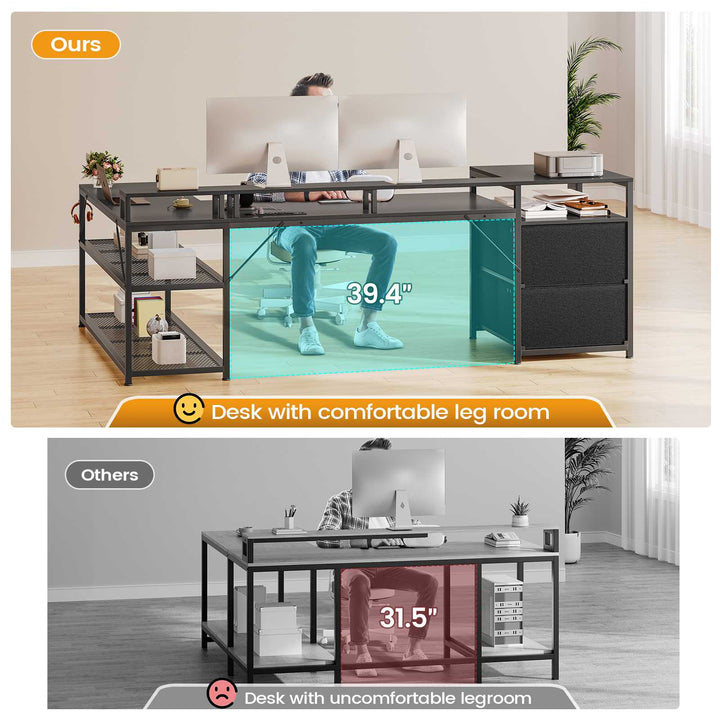 SEDETA | 67 Inch Reversible L Shaped Led Gaming Desk with Drawers for Home Office