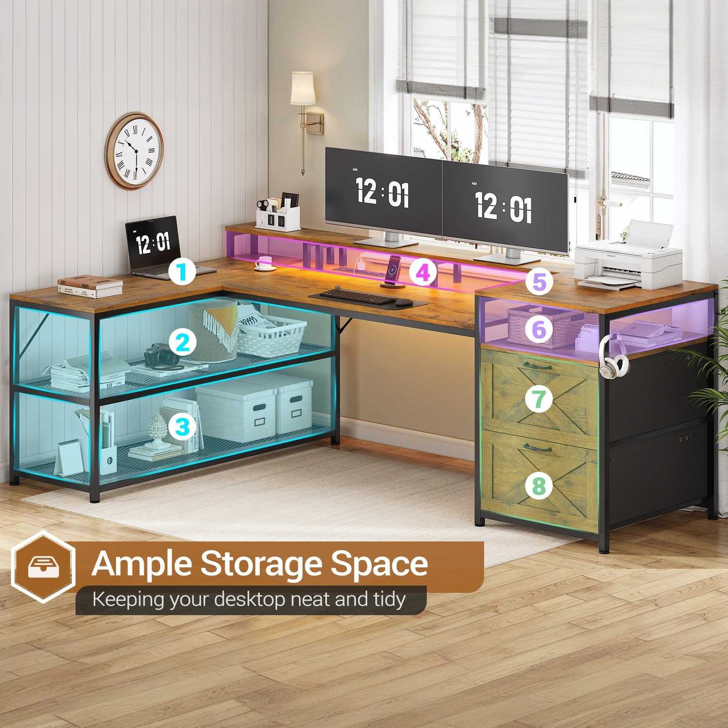 SEDETA® 67 Inch Reversible LED Gaming Desk L Shaped Computer Office Ta