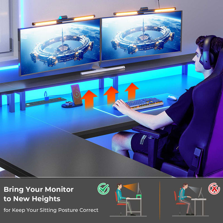 SEDETA | 67 Inch Reversible L Shaped Led Gaming Desk with Drawers for Home Office