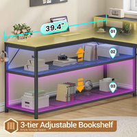 SEDETA® 67 Inch Reversible LED Gaming Desk L Shaped Computer Office Table with Storage Shelves