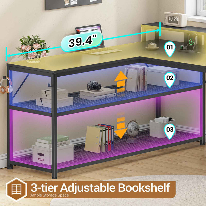 SEDETA | 67 Inch Reversible L Shaped Led Gaming Desk with Drawers for Home Office
