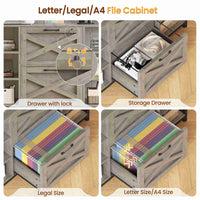 SEDETA® File Cabinet Vertical Filing Cabinet with Lock for Home Office with Charging Station